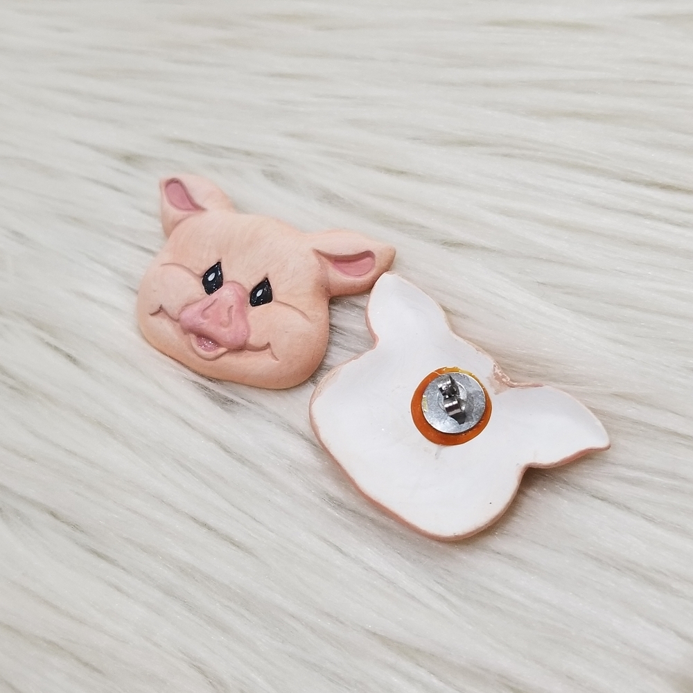 Vintage Statement Ceramic Pig Earrings - image 3